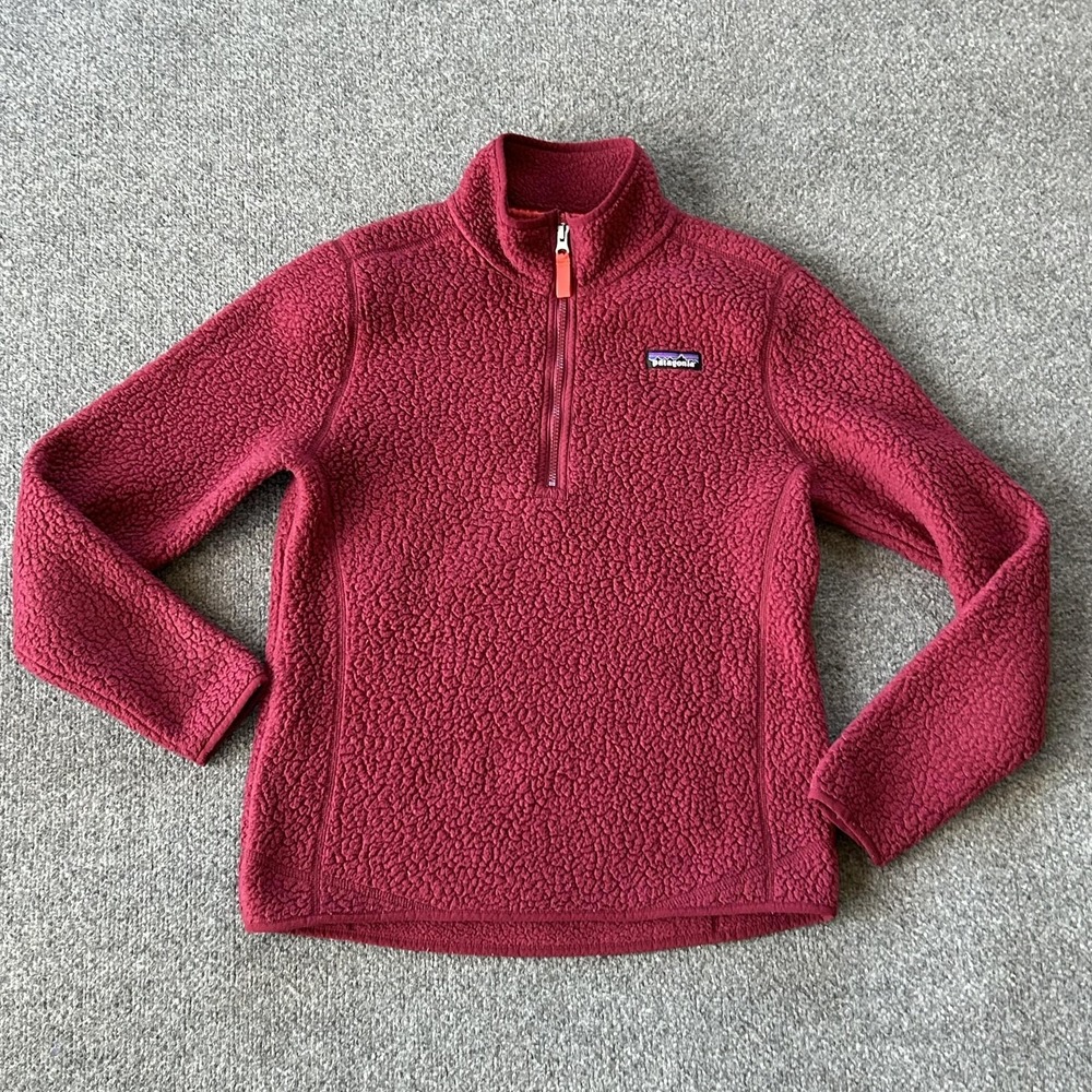 Patagonia Pullover Womens‎ Medium Red Retro Pile Fleece 1/4 Zip Sweater